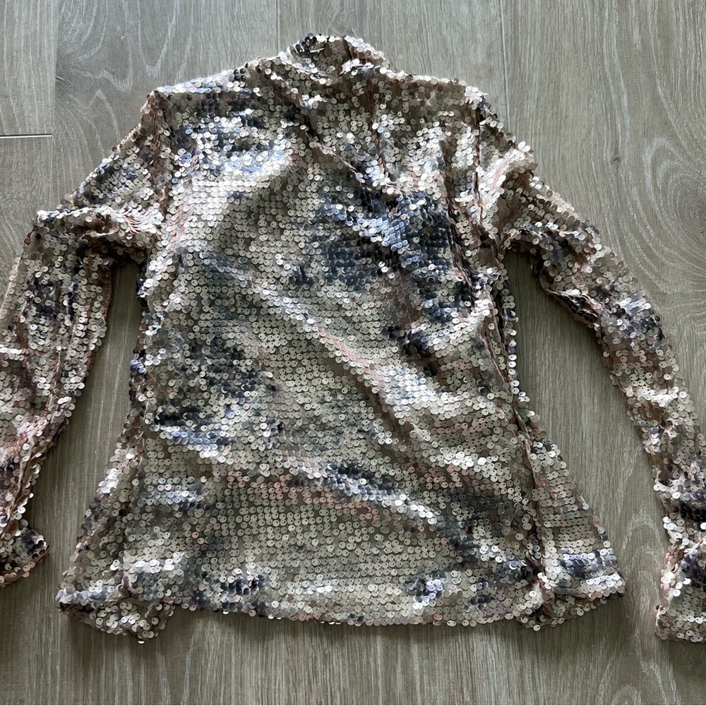 Boston Proper Sequin Lace Top in Cream and Gold - Picture 2 of 3